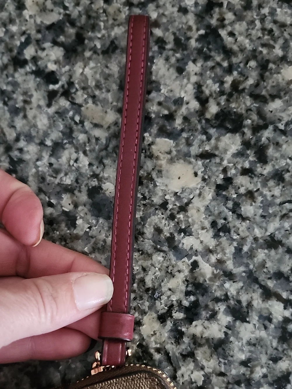 Coach Corner Zip Wristlet In Khaki Signature Coated Canvas With Red Accent